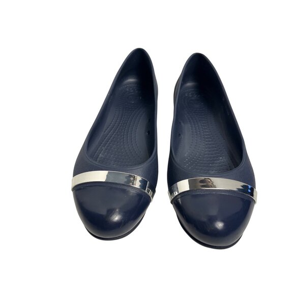 Crocs Womens Navy Cap Toe Mirror Ballet Flats Lightweight Slip-On Style Size 9 - Picture 2 of 8